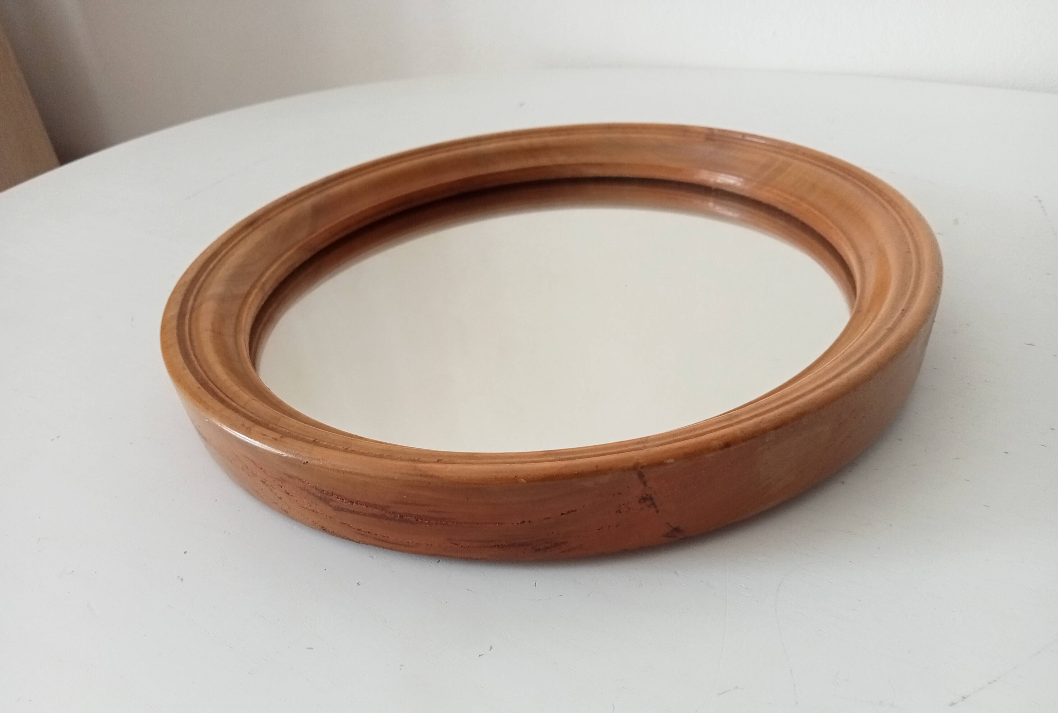 Vintage round wooden mirror