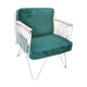 Fauteuil croisette en fer forgé avec coussins en velours vert