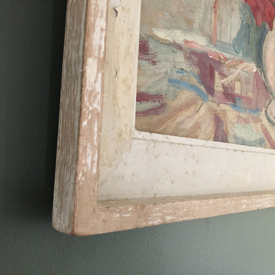 Table oil, still life, curly tulips