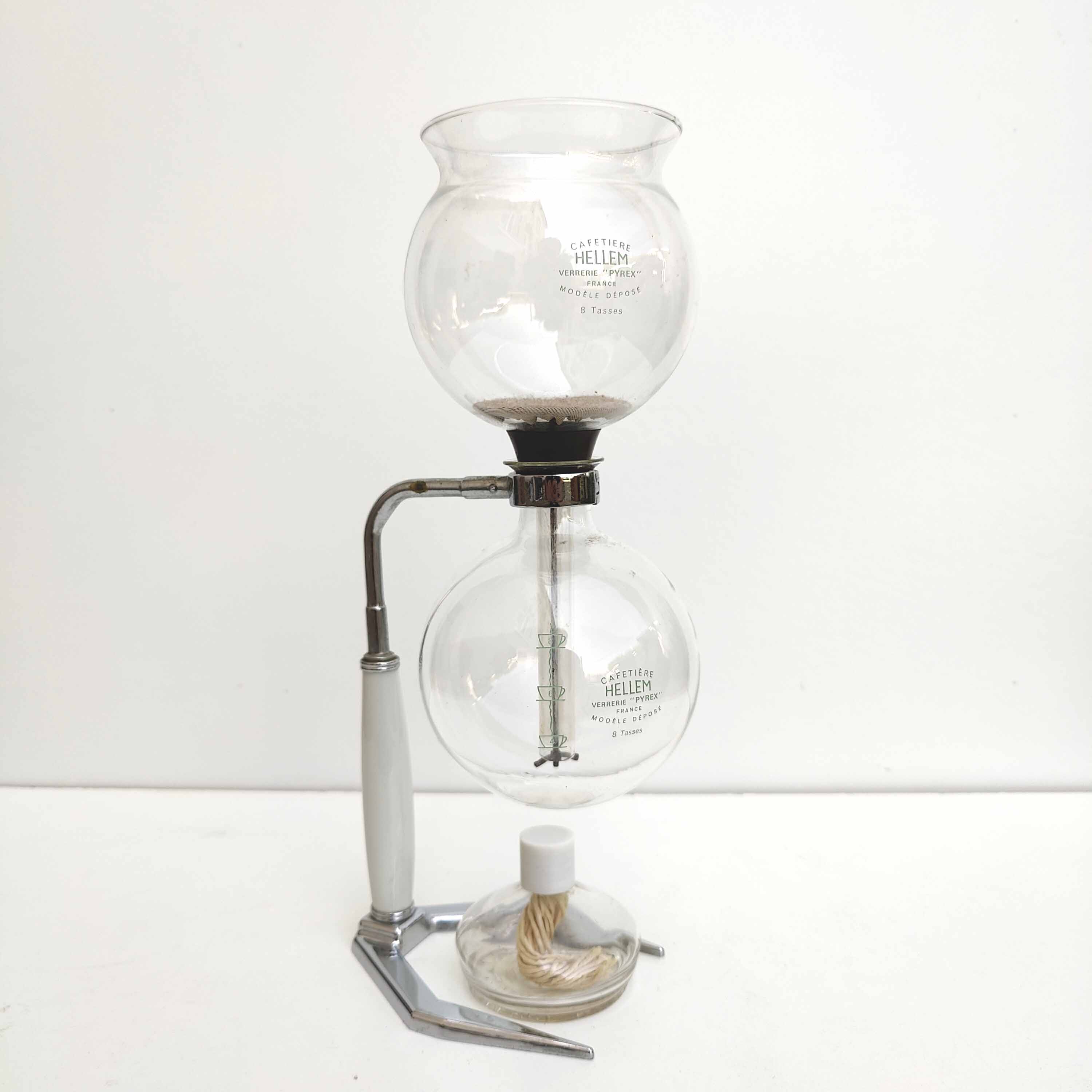 Hellem coffee maker 8 cups, pyrex glass, 50s