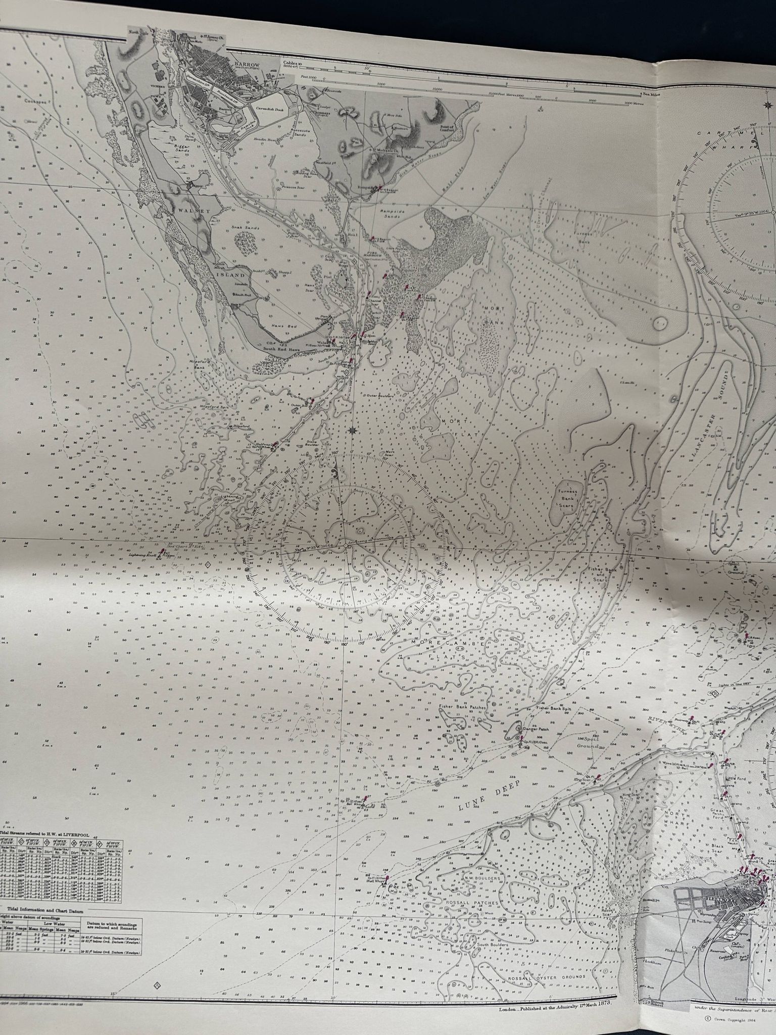 Carte nautique de la côte ouest de l'Angleterre, baie de Morecambe