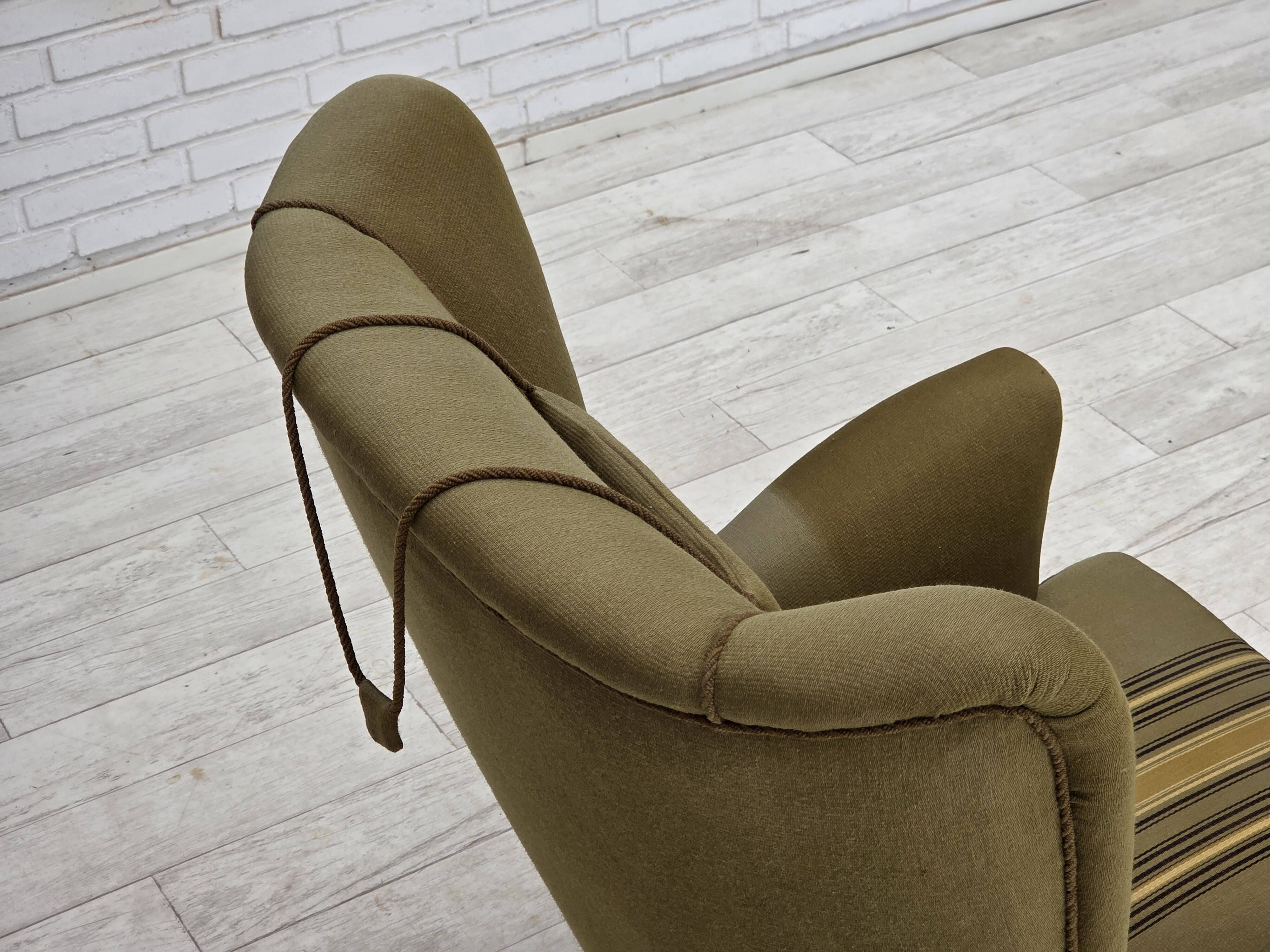 1960s, Danish highback armchair, original green furniture wool.