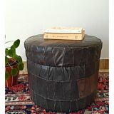 Pouf de rangement patchwork en cuir des années 1970
