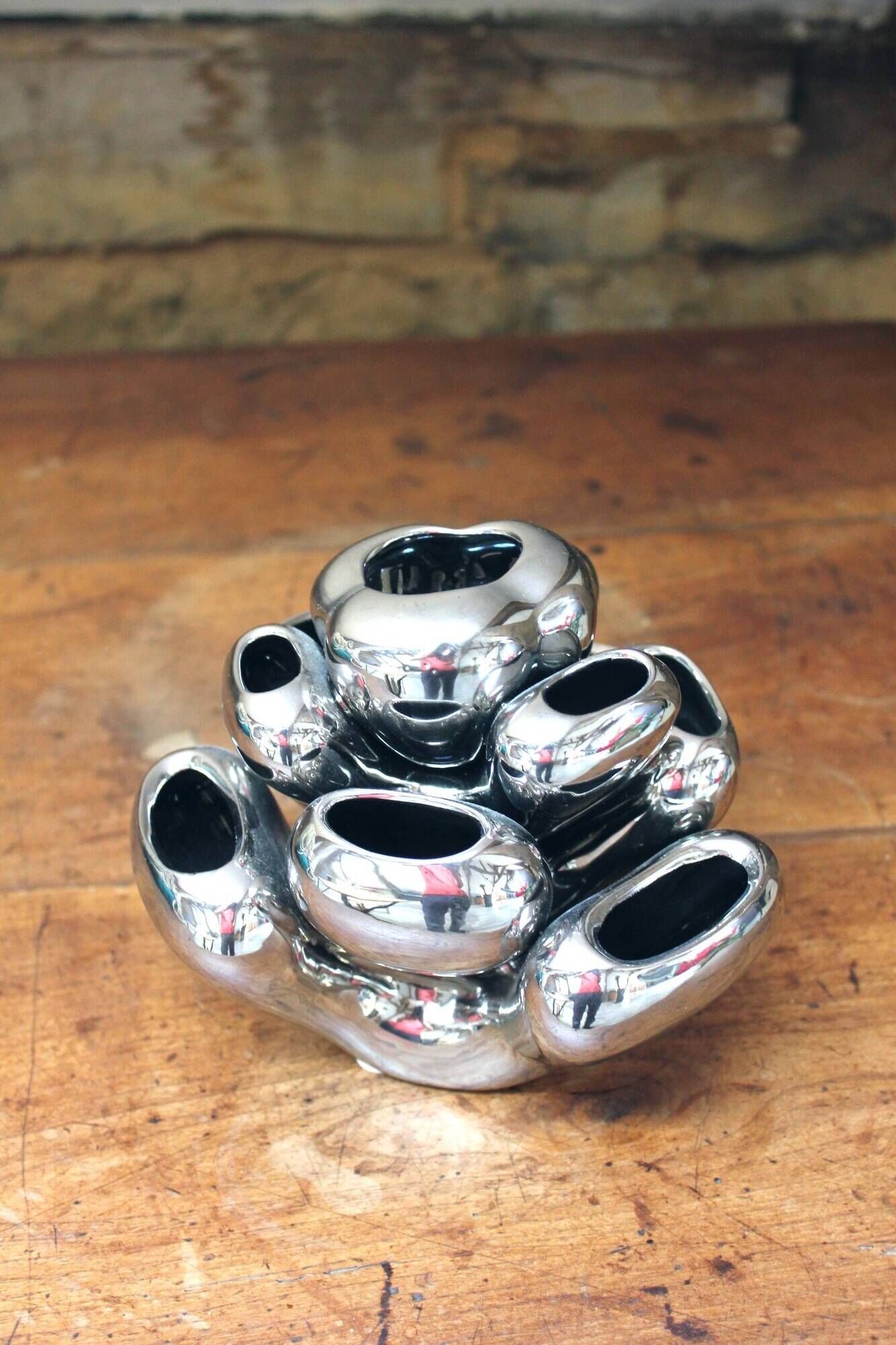 Vase Alien, corail vintage Space Age en céramique chromée 1970-1980