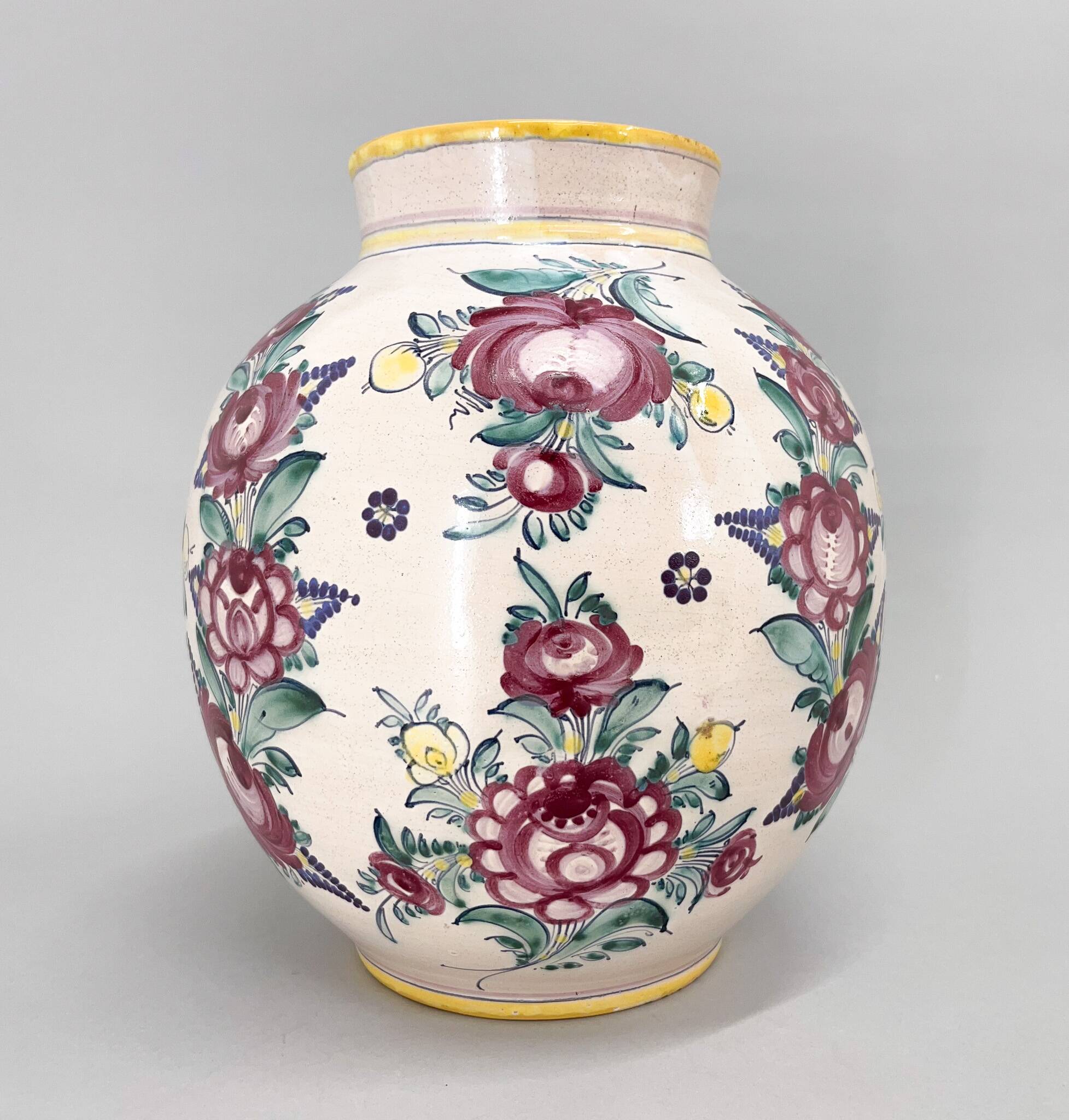 1950s Large Hand Painted Tupesy Ceramic Vase