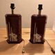 Pair of large vintage lacquered wooden lamps, Eric Maville style.