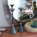 Two vintage marble and brass candlesticks