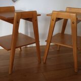 2 light oak bedside tables with two shelves from 1950.