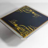 Unique regency coffee table in chrome and brass.