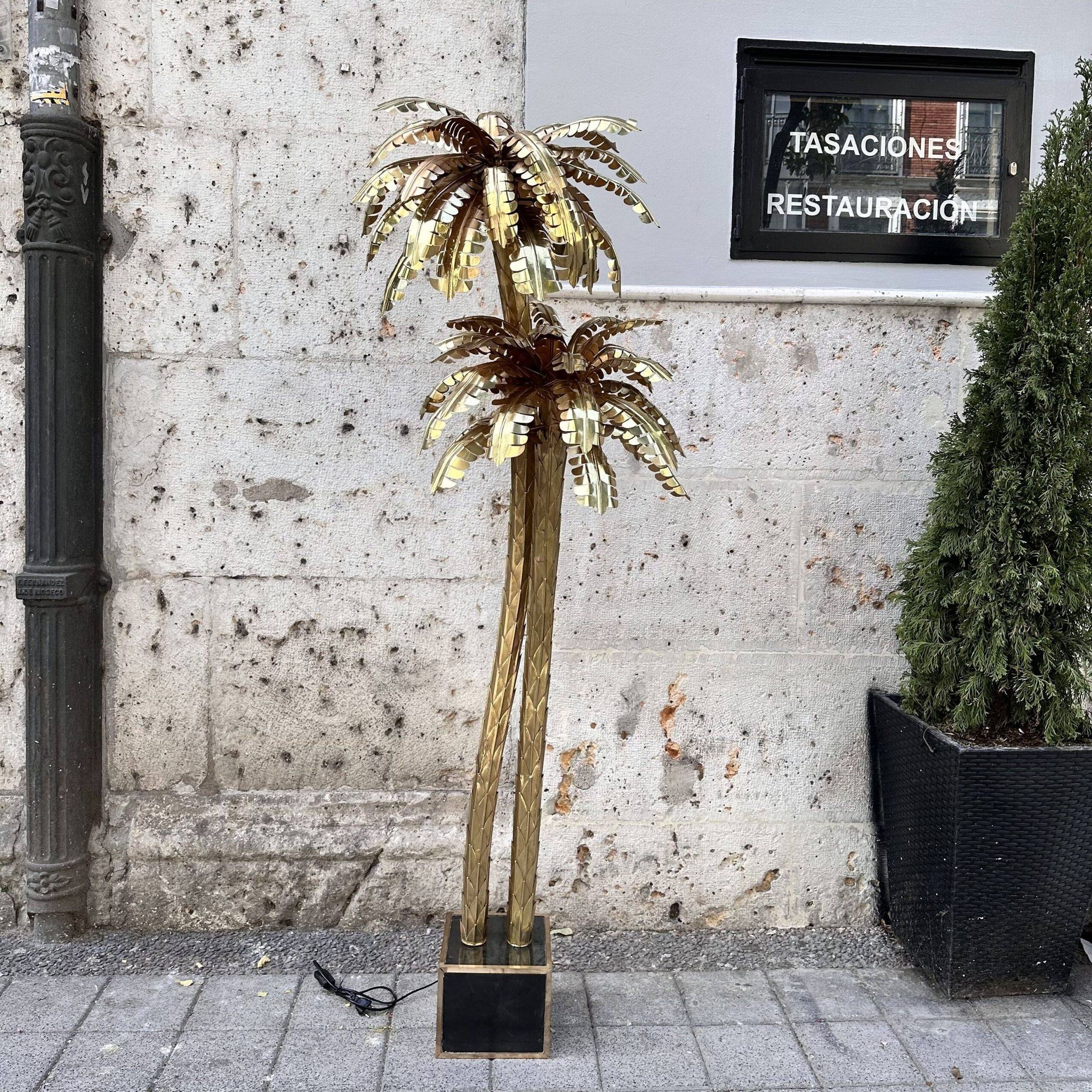 "Palm Trees" floor lamp, Christian Techoueyres for Maison Jansen, gilded brass, 1970s – France