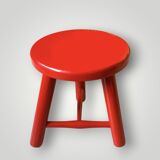 Tabouret vintage, porte-plante tripode en bois laqué rouge