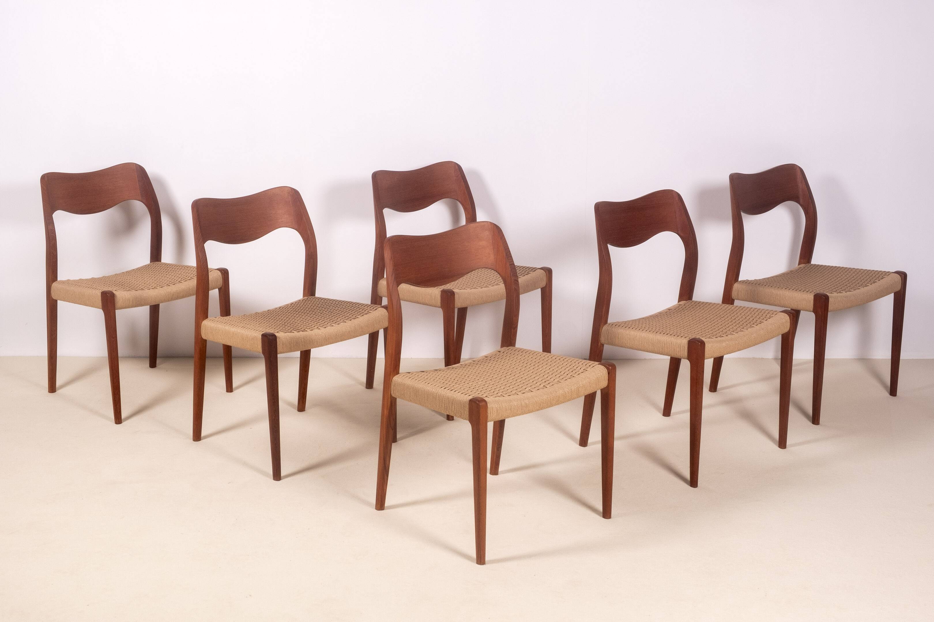 6x Niels Møller Model 71 teak, 1960s, Denmark