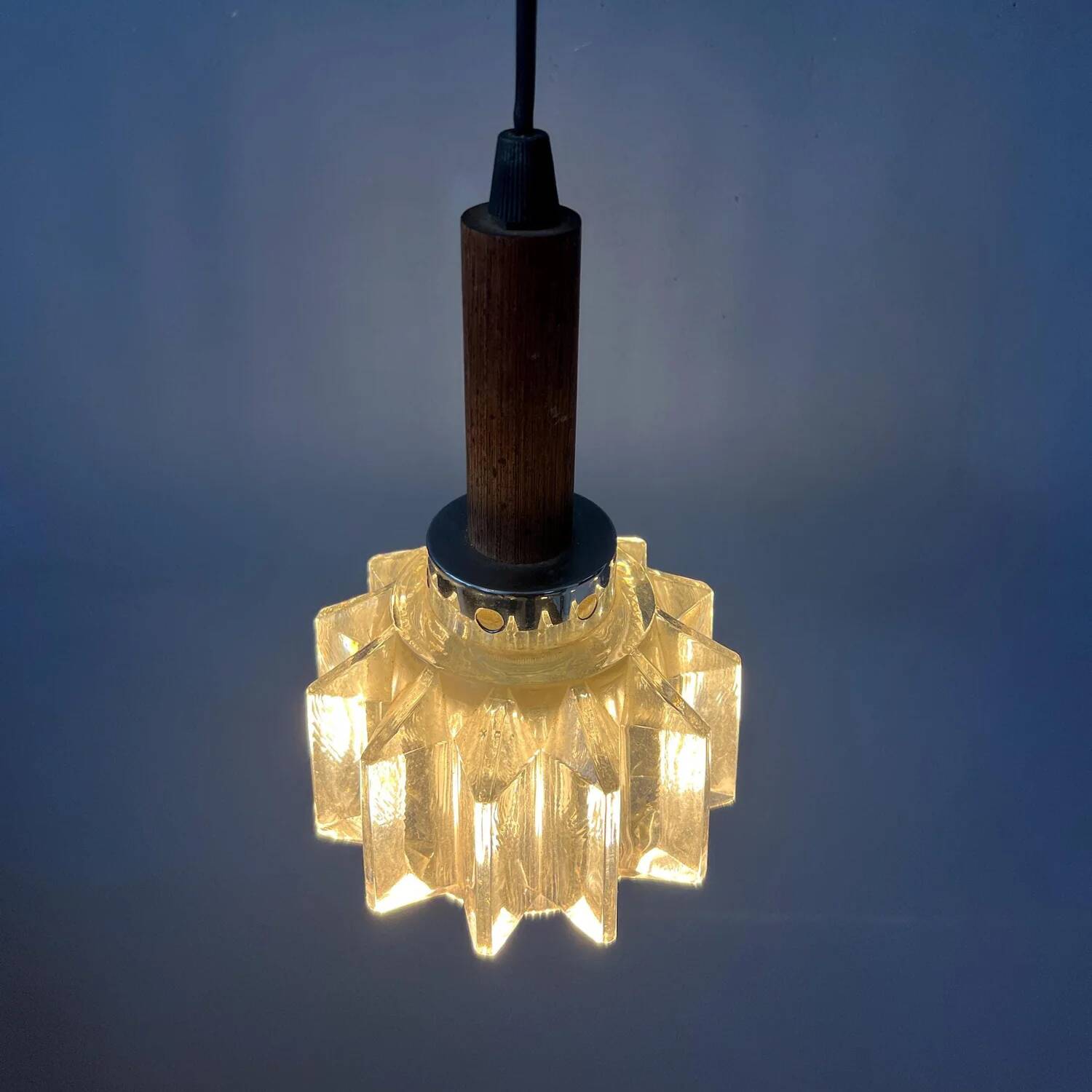 Small mid-century crystal glass pendant lamp