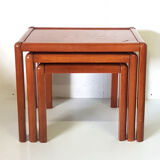 Set of 3 wood nesting tables, France 1970s