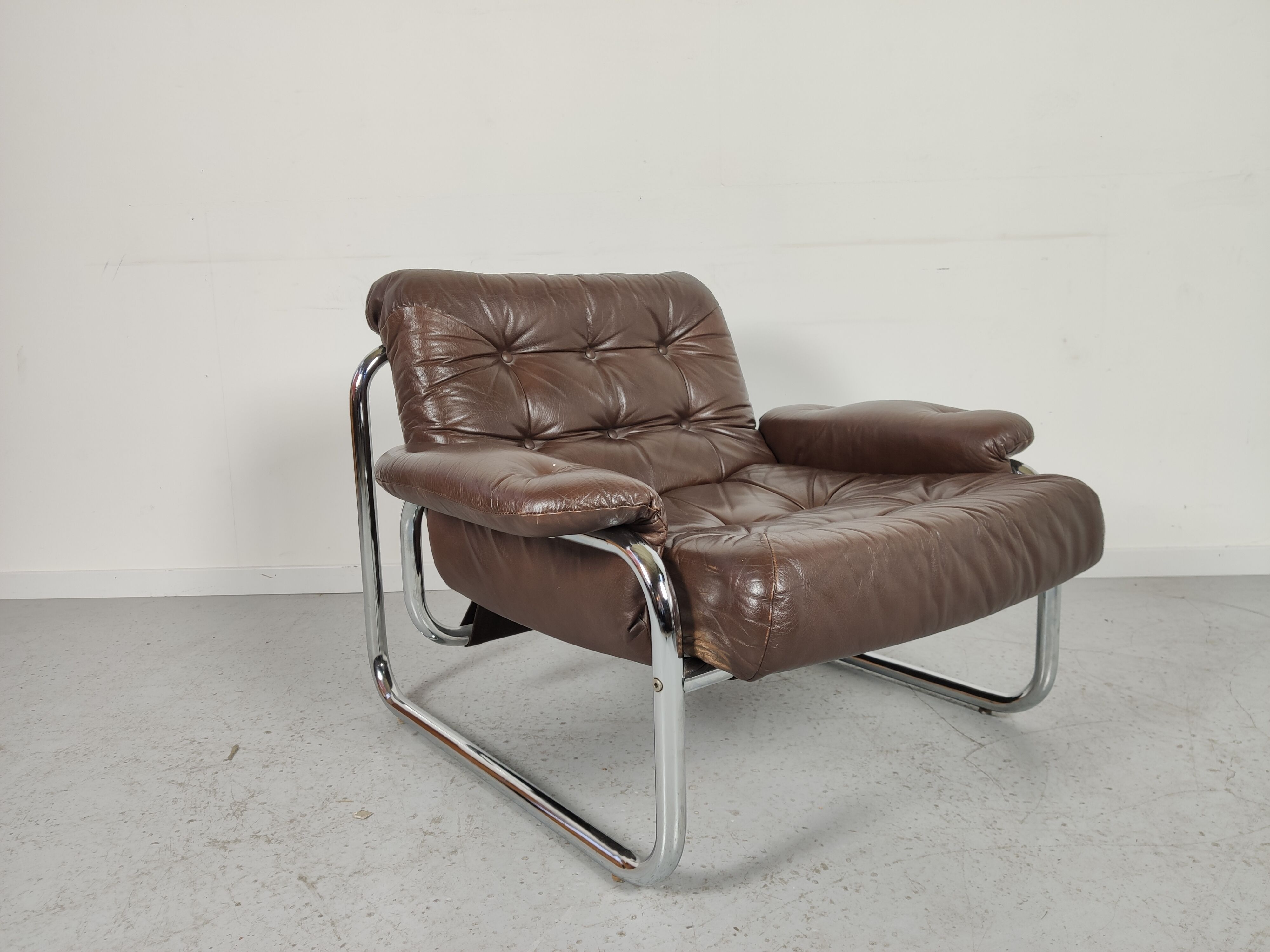 Sofa and 2 armchairs by Johan Bertil Ugggstrom 1970s chrome leather