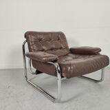 Sofa and 2 armchairs by Johan Bertil Ugggstrom 1970s chrome leather