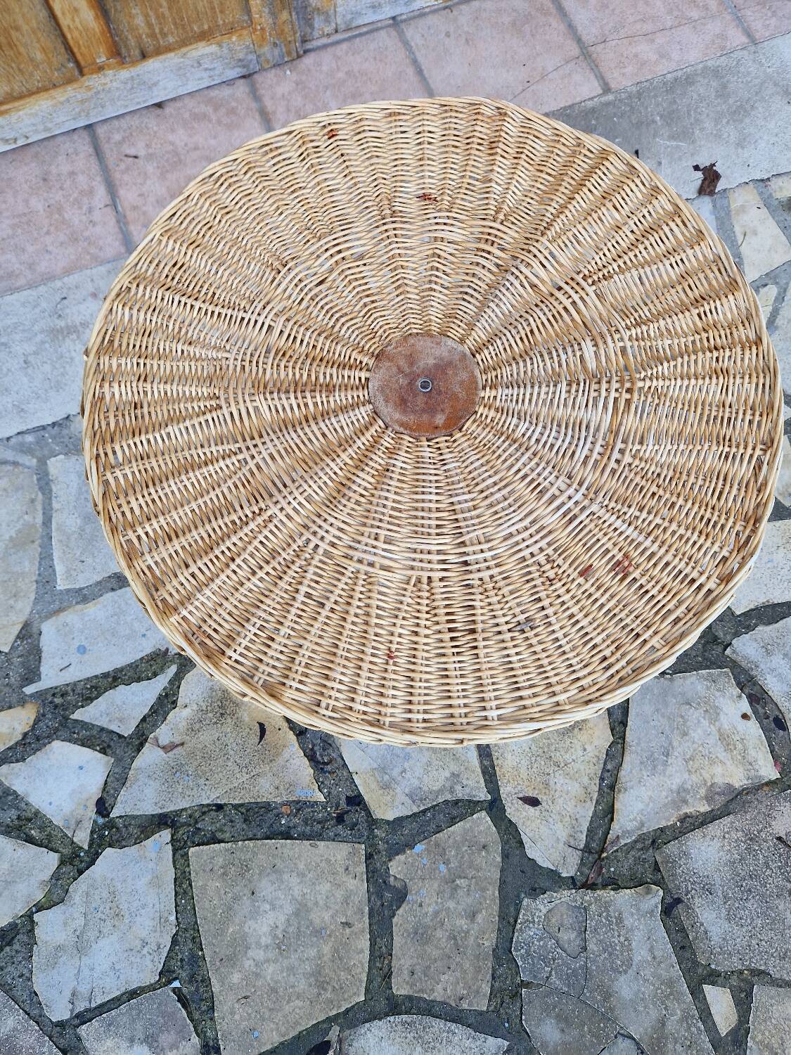 Vintage tripod rattan and wicker table