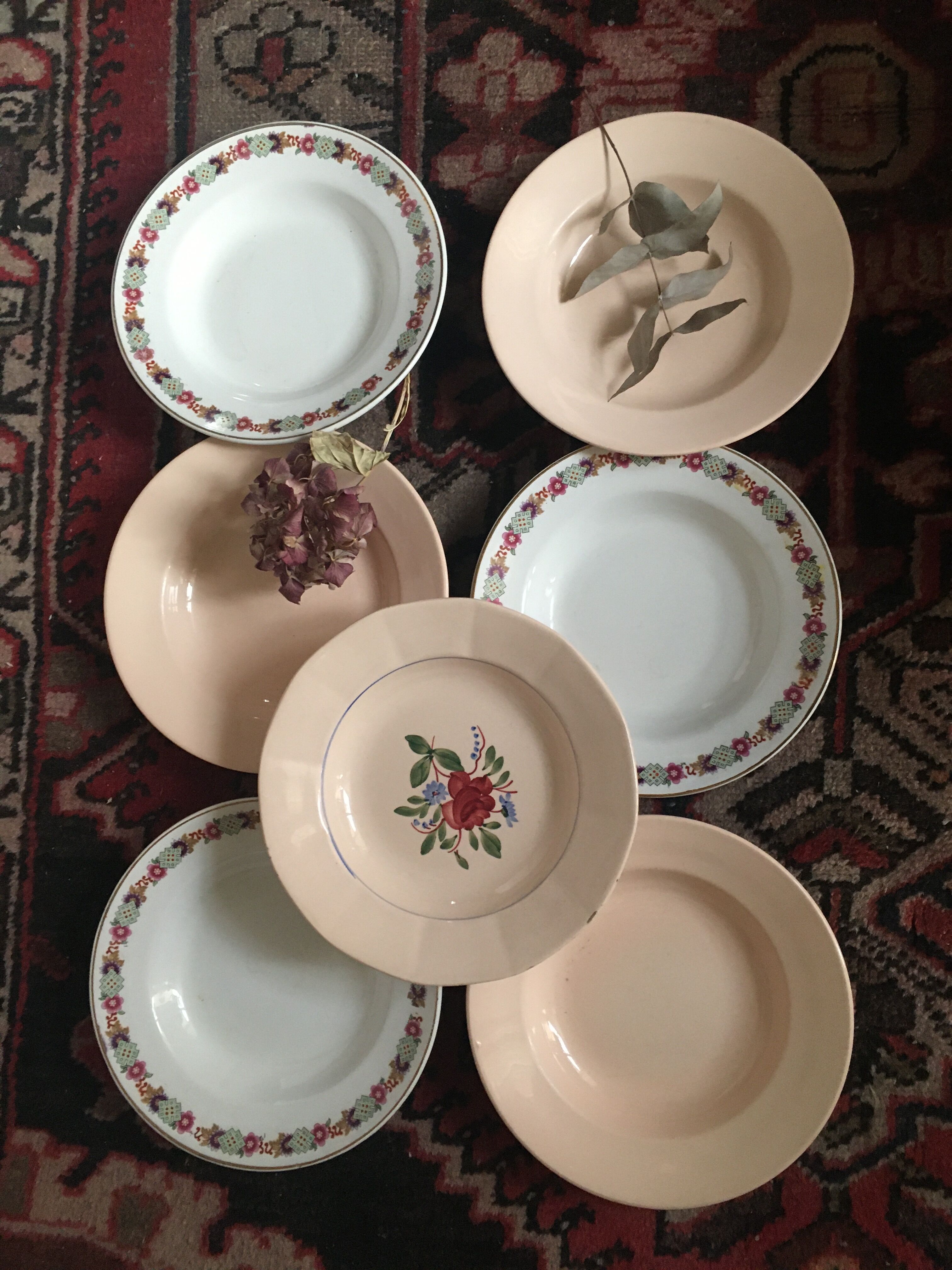 Old hollow plates matched in pink.