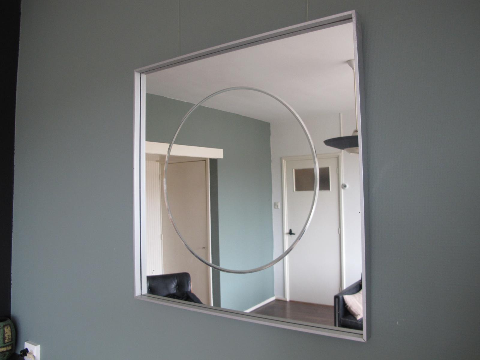 Vintage aluminum 77cm square mirror