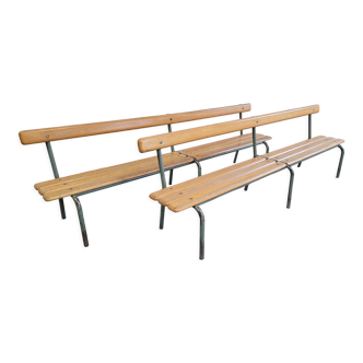 Paire de bancs d'école maternelle enfant fabrication 1950