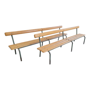 Paire de bancs d'école maternelle enfant fabrication 1950