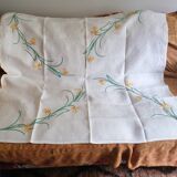 Pure linen hand embroidered daffodil tablecloth