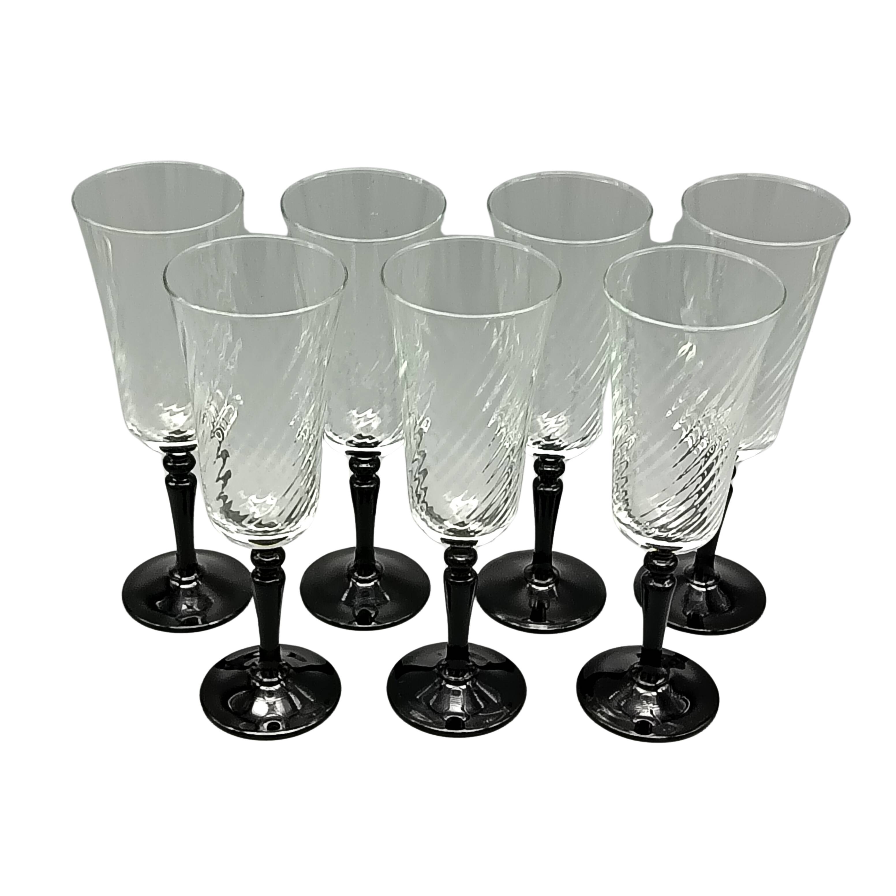 7 vintage black foot flutes onyx model from luminarc france