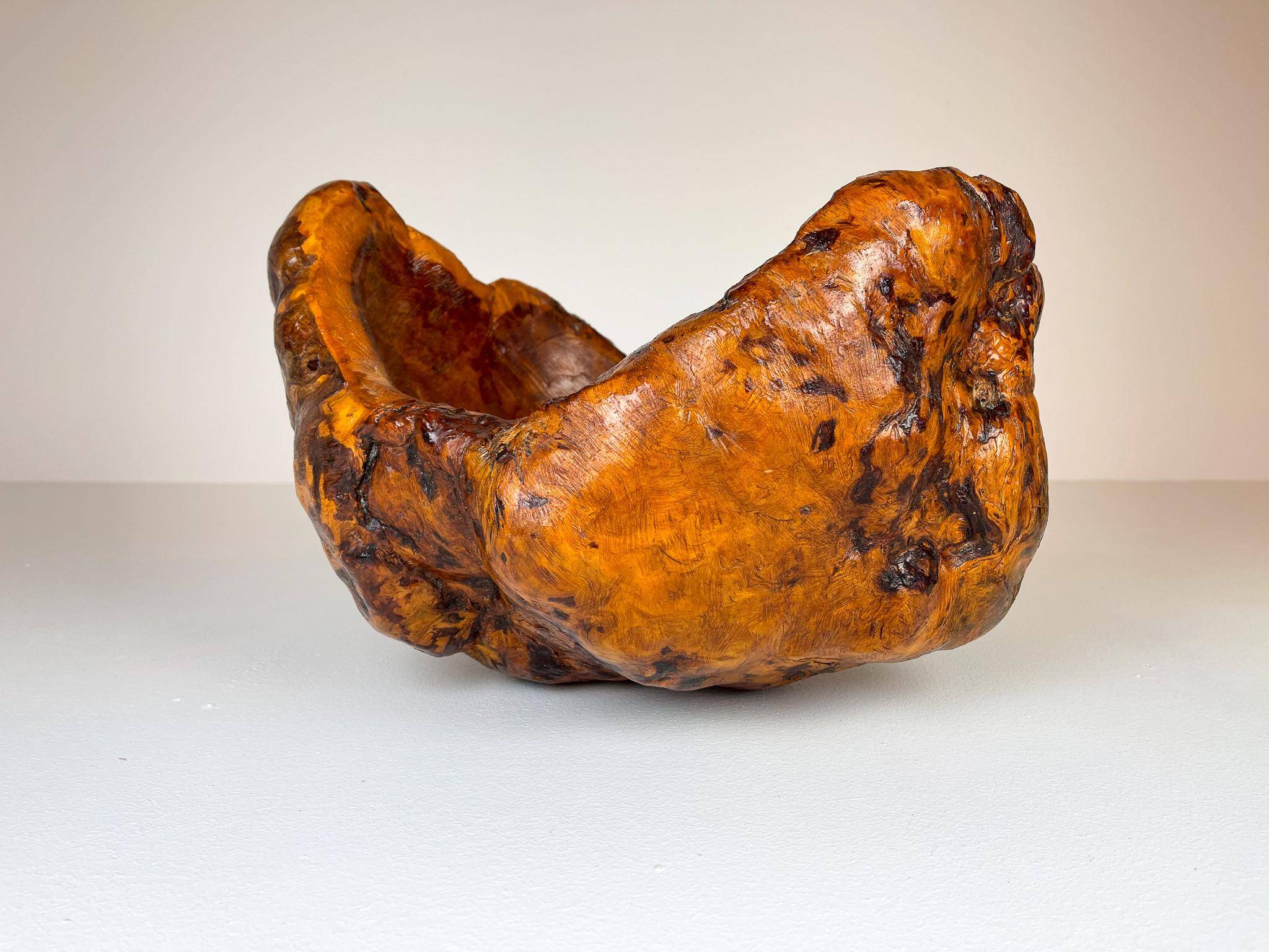 Exceptional large bowl in organic Swedish folk root, around 1960.
