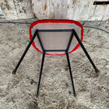 ACHILLE DECOMMERE Chair Red Fur + Black Metal Compass Legs Vintage