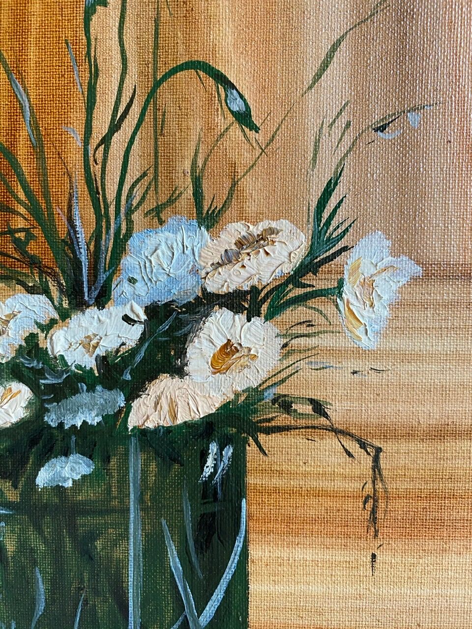 Ancient painting, still life with flowery vase and glass, signed,XX century