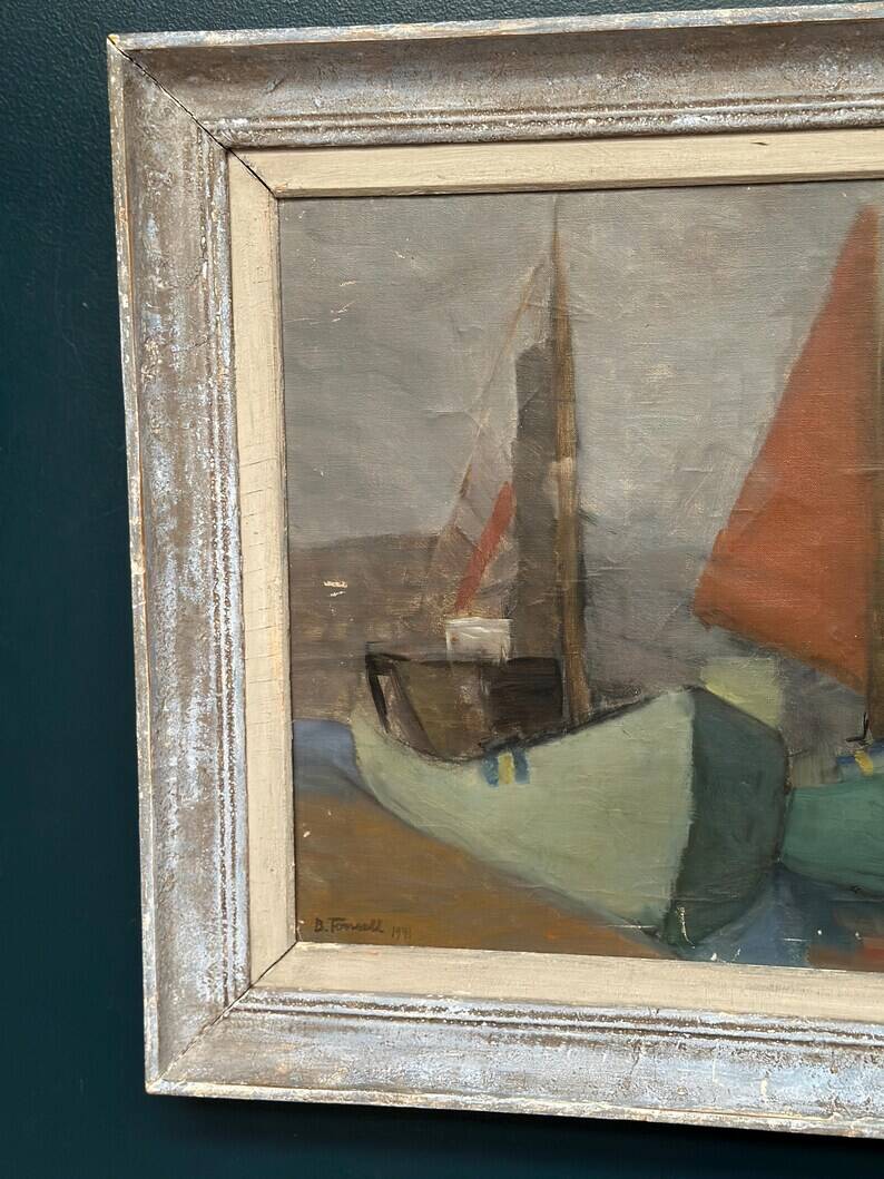 Original Swedish Oil on Canvas – “Motif with Sailboats” by Birgit Forsell (1909–2003) – 1941 – Vintage & Framed – 71.5 × 61.5cm