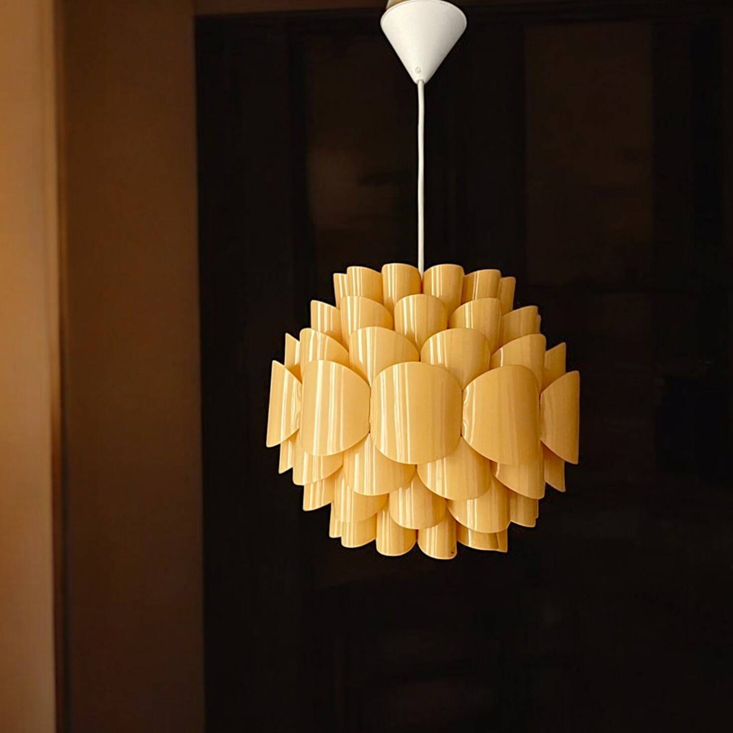 Scandinavian style orange acrylic hanging lamp by Bonita, 1970s