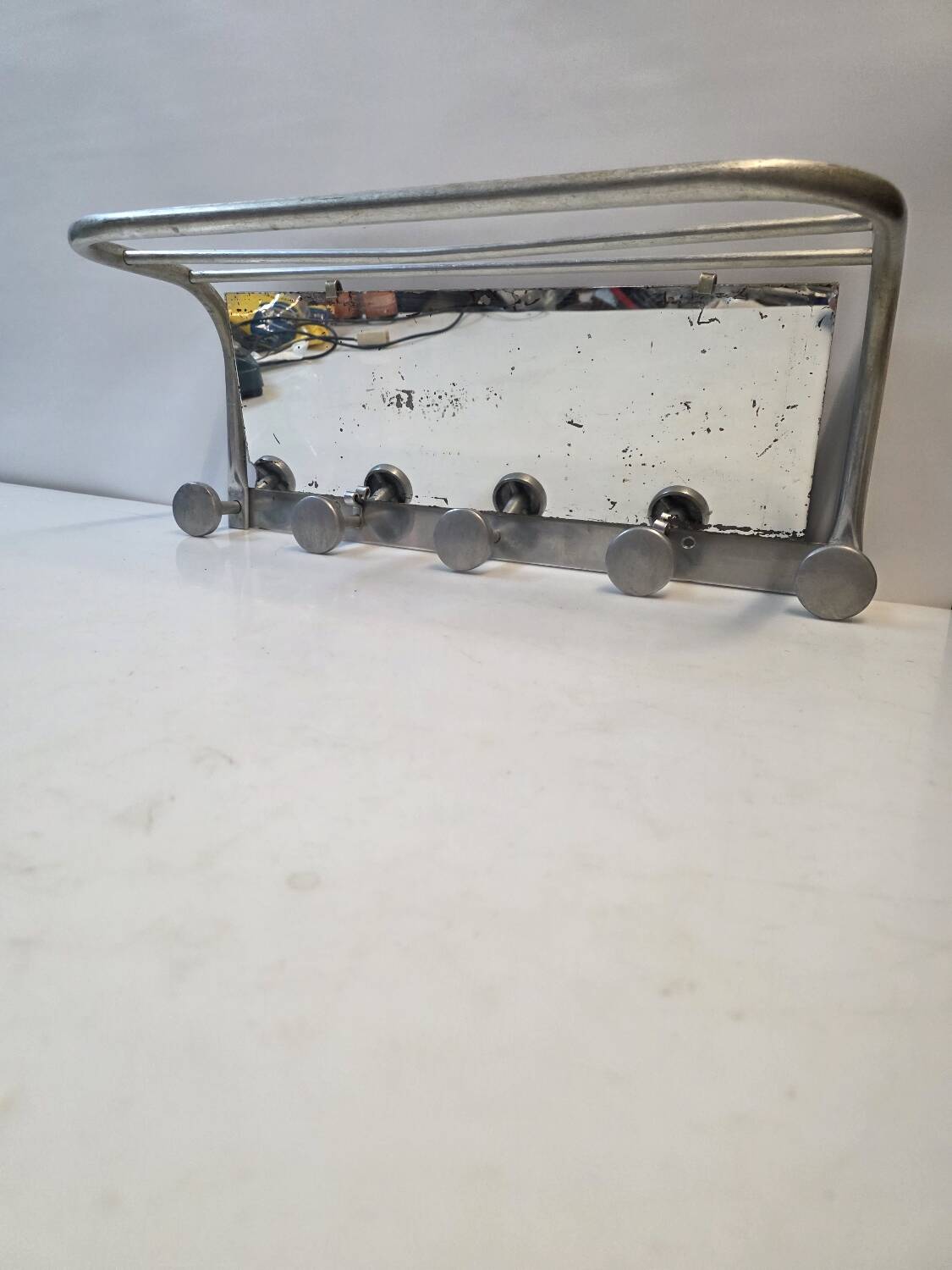 Antique aluminum coat rack with 5 hooks