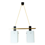 1960s Italian Stilnovo ceiling pendant with opaline glass shades and brass details