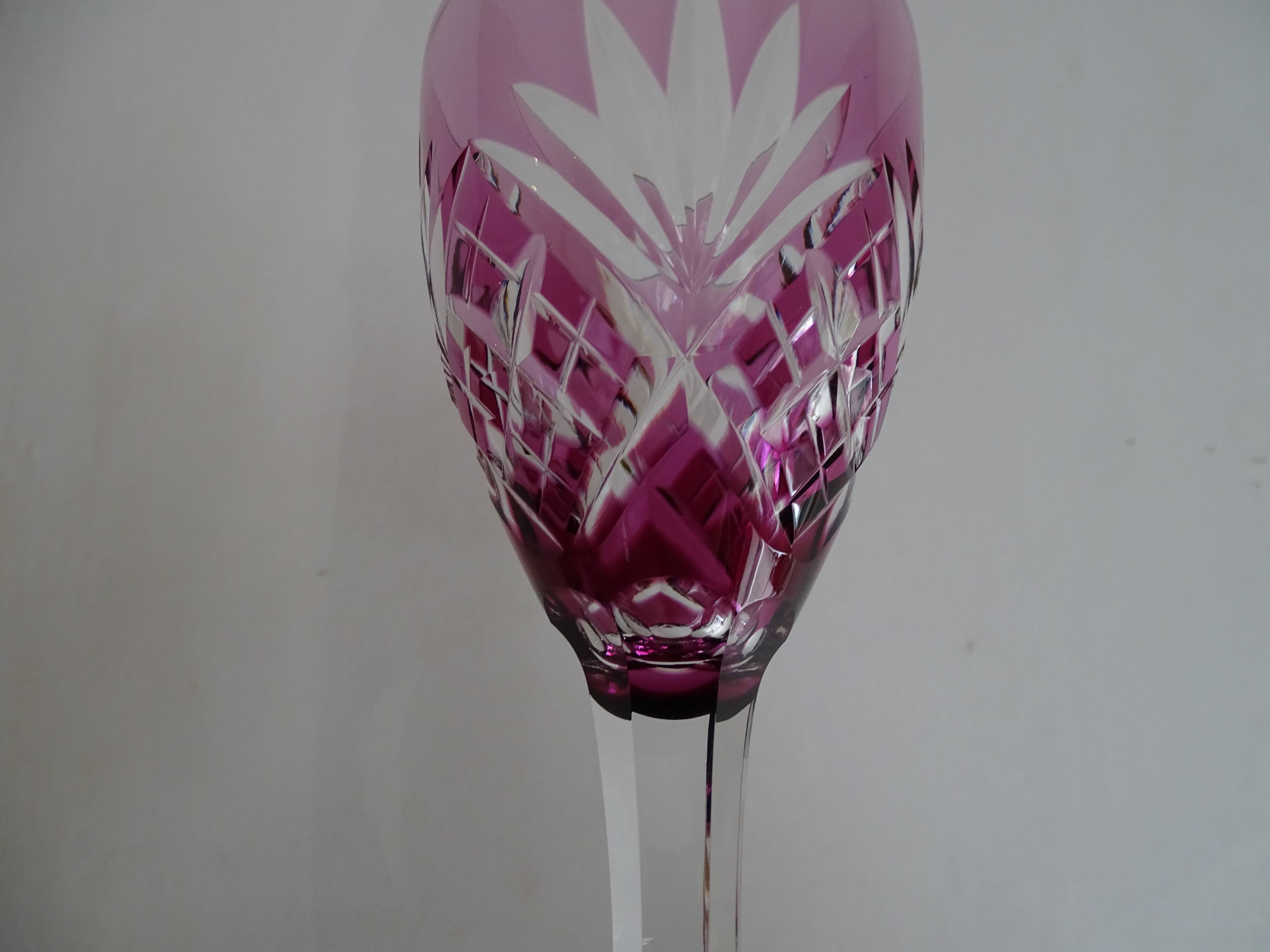 6 Roemer Saint Louis wine glasses in colored lined cut crystal signed