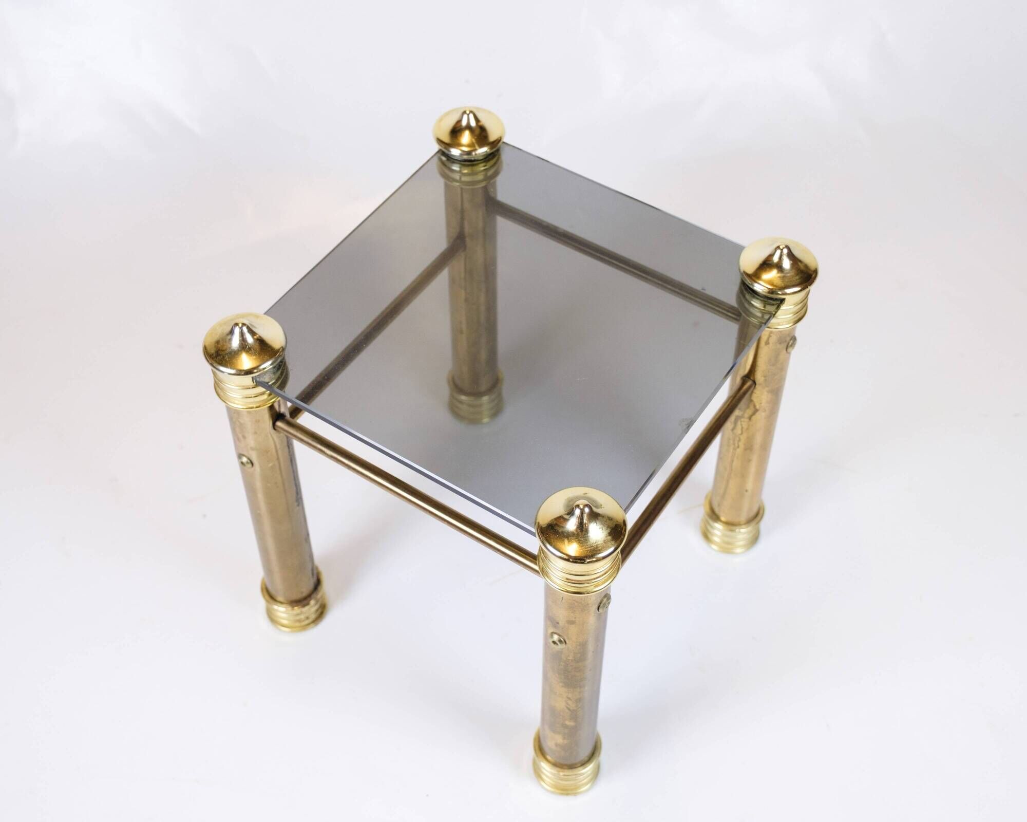 Set of two bedside tables - brass legs - black glass top - vintage style - 1970s