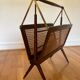 Foldable magazine holder in mahogany cannage and brass