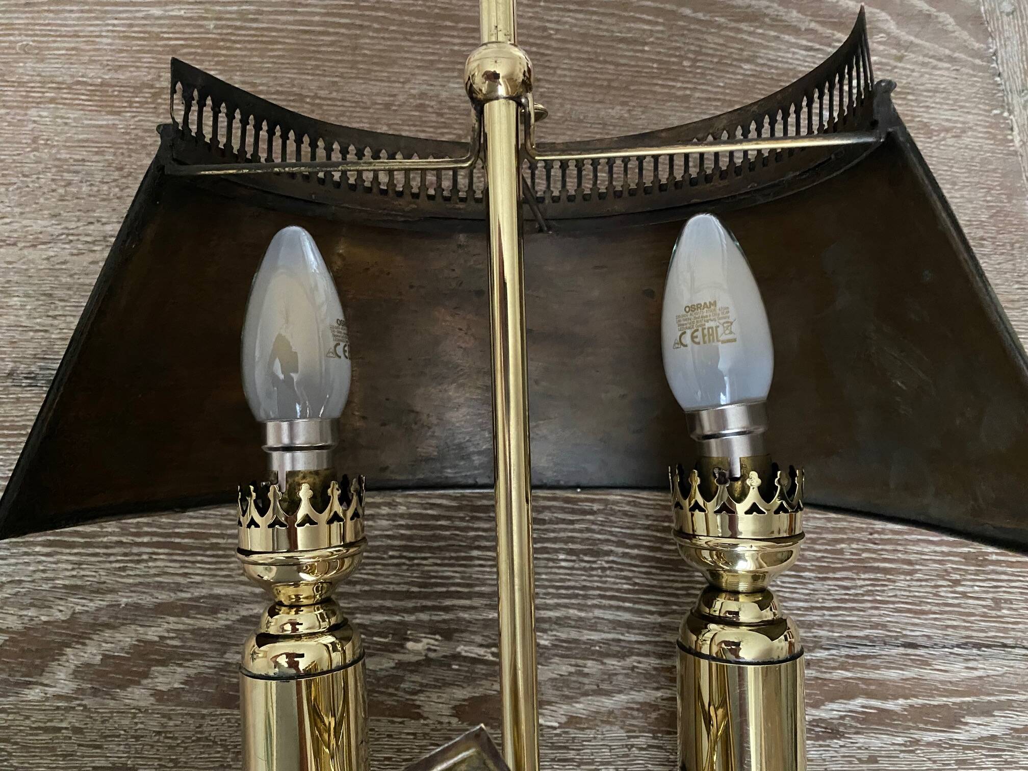 Pair of brass wall lights, 1950.