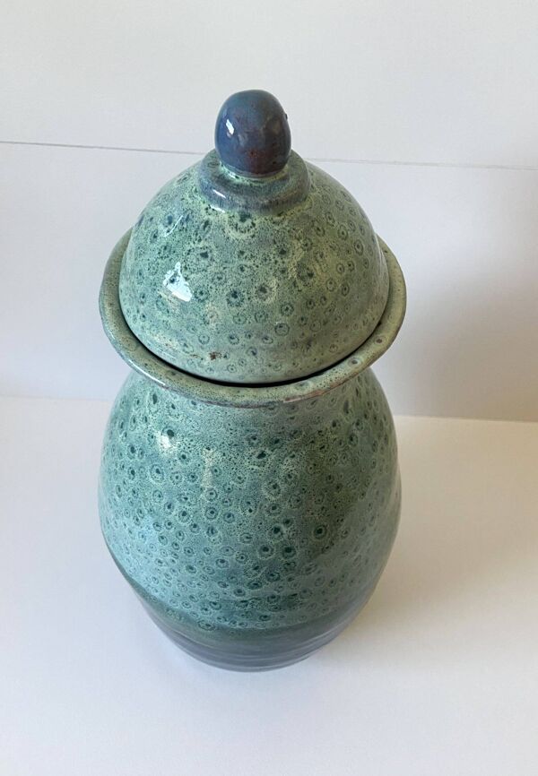 Vase Pot Urne Céramique Émaillée Terre Cuite Rouge Signée ''DP