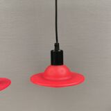 Red UFO glass lamps from the early 90s, Danish and made by Design Light