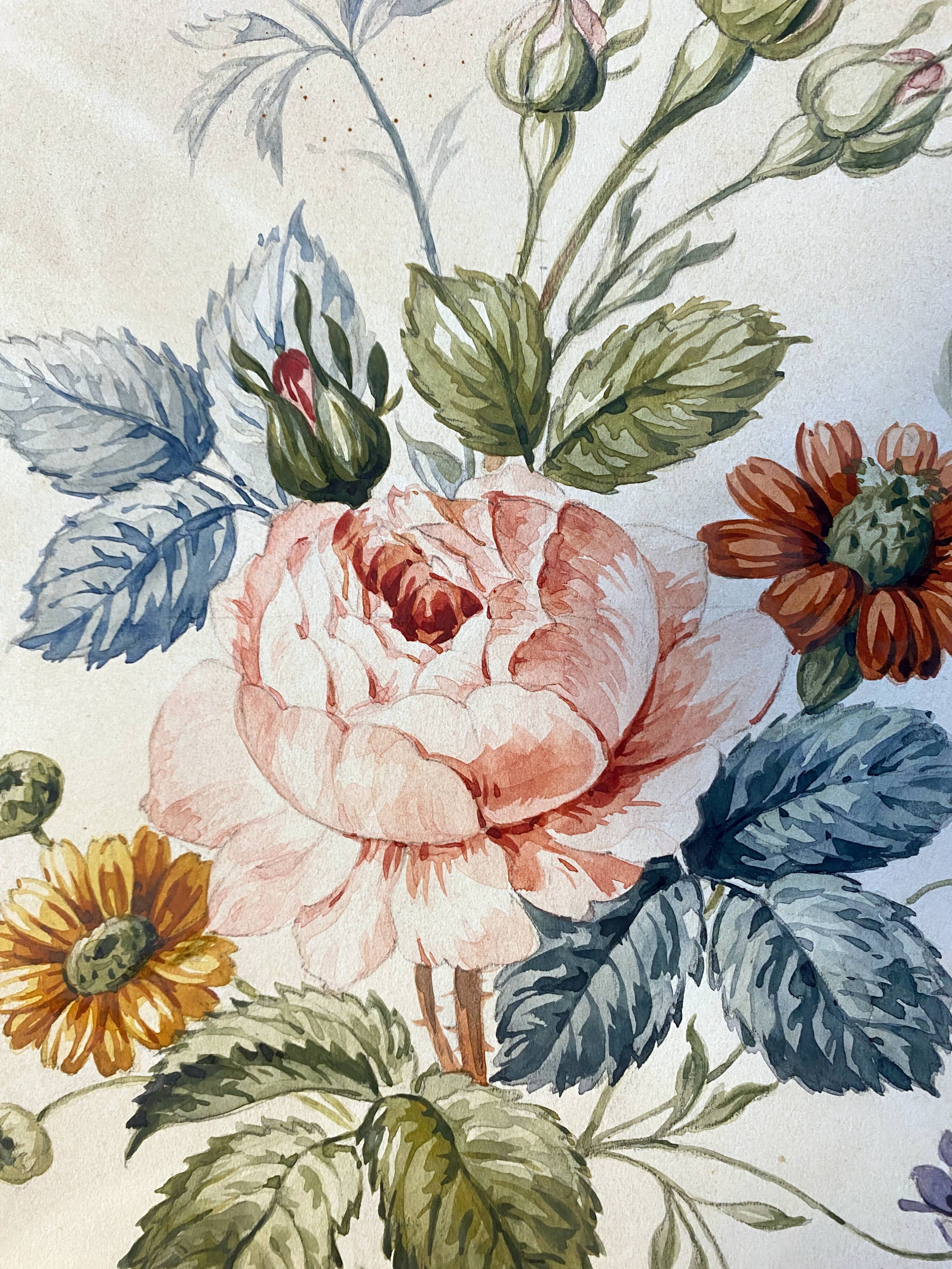 Pair of watercolors "Studies of roses" XIX°