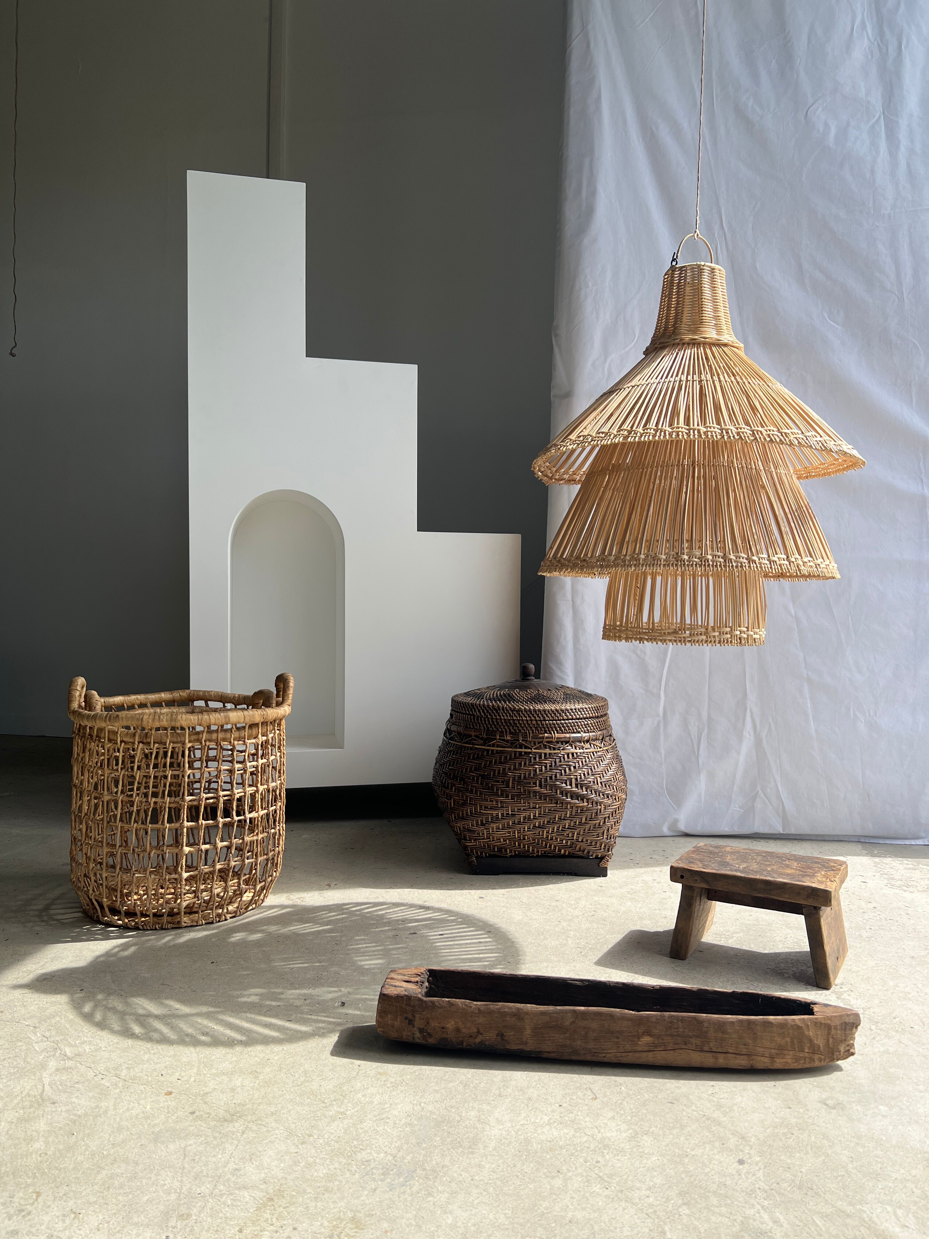 Rattan pendant lamp or light in the shape of an Asian lantern
