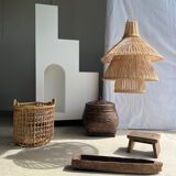 Rattan pendant lamp or light in the shape of an Asian lantern
