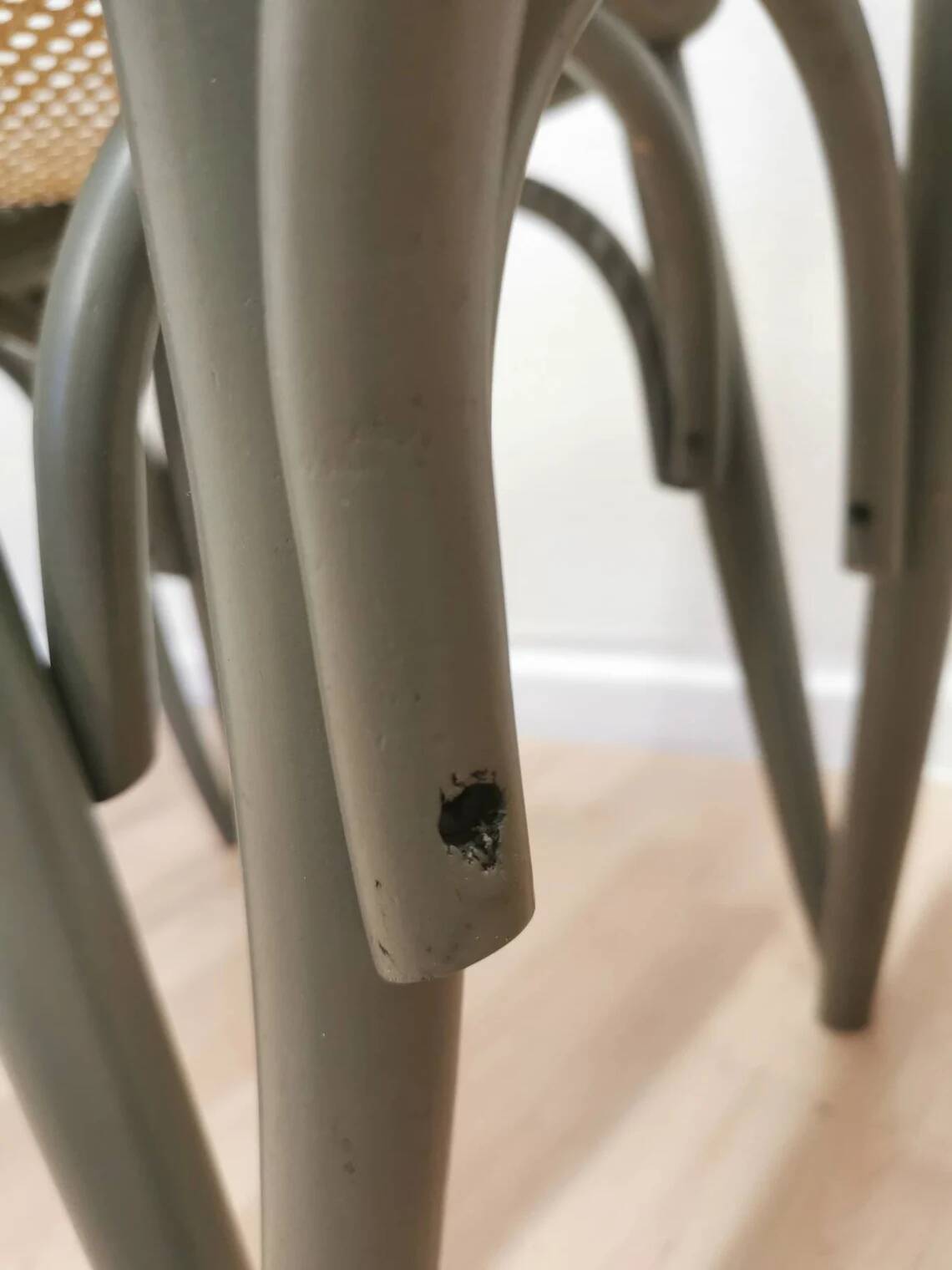 Set of 4 Vintage Gray Thonet Style Dining Chairs with Cane Seat