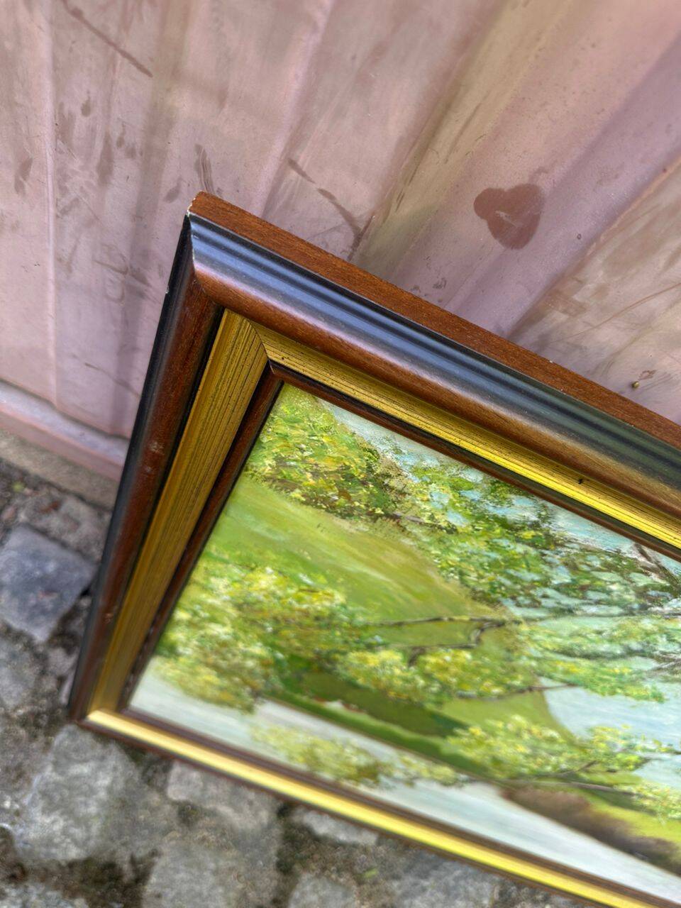 Oil painting on canvas, landscape of the Seine, 75x56cm.