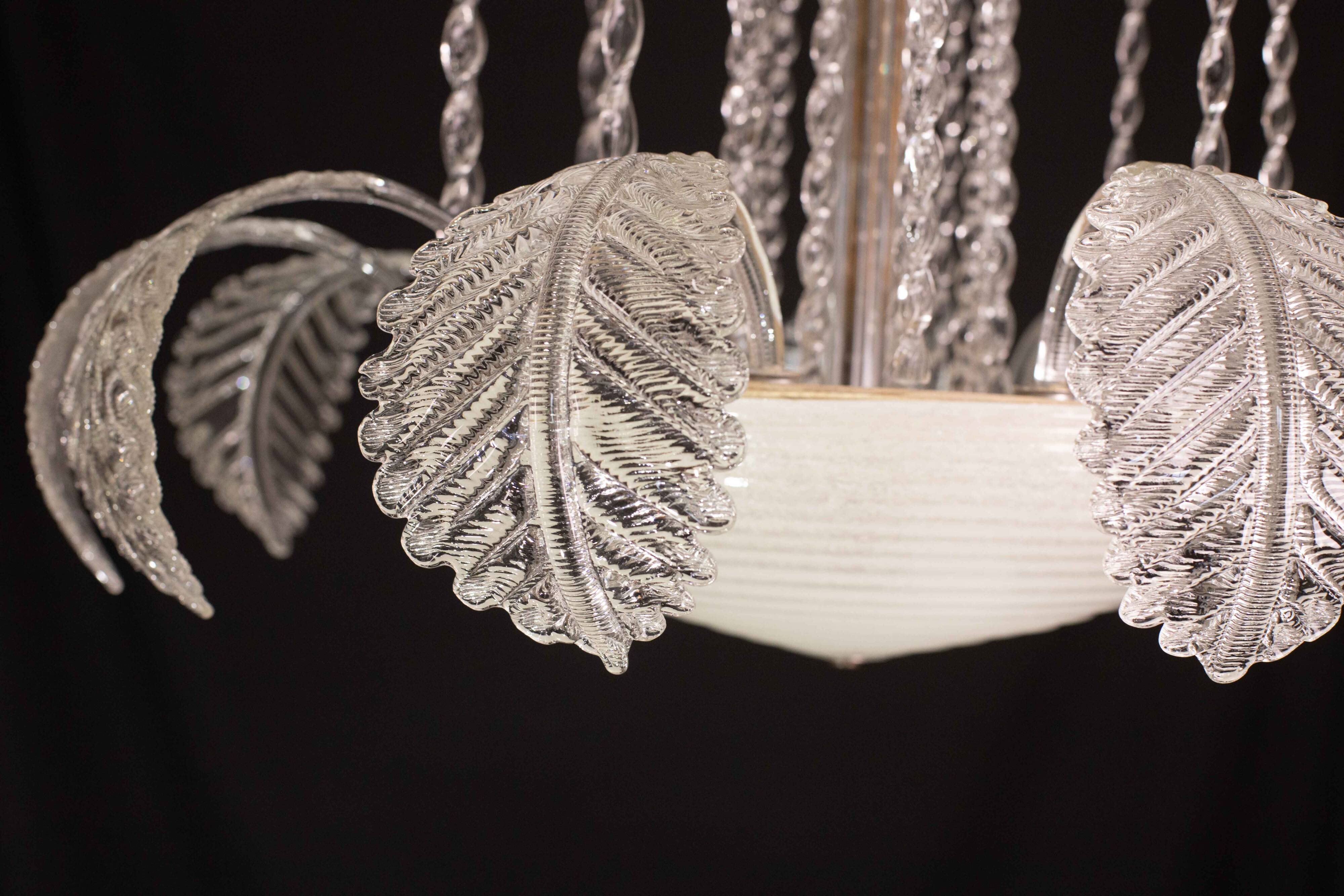 Elegant Art Decò, Barovier & Toso Chandelier, Murano Glass, 1950s