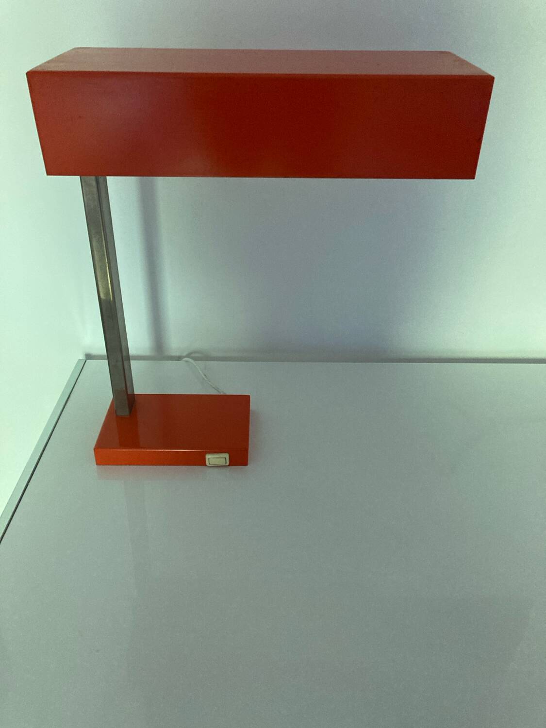 Large vintage orange desk lamp from the 70s in metal