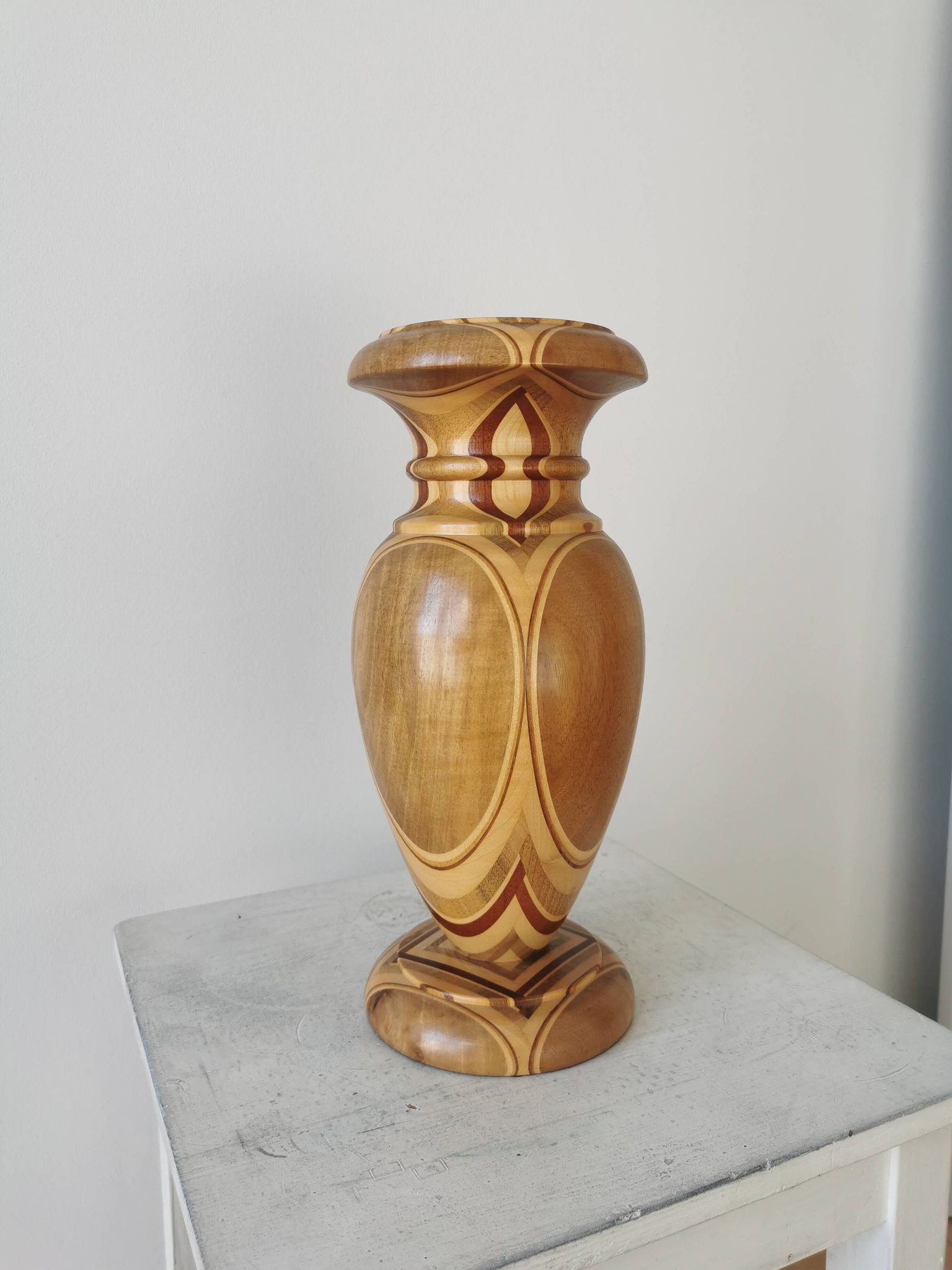 Vintage Handcrafted Wooden Vase: Unique Woodturning Sculpture, Dried Flower