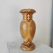 Vintage Handcrafted Wooden Vase: Unique Woodturning Sculpture, Dried Flower