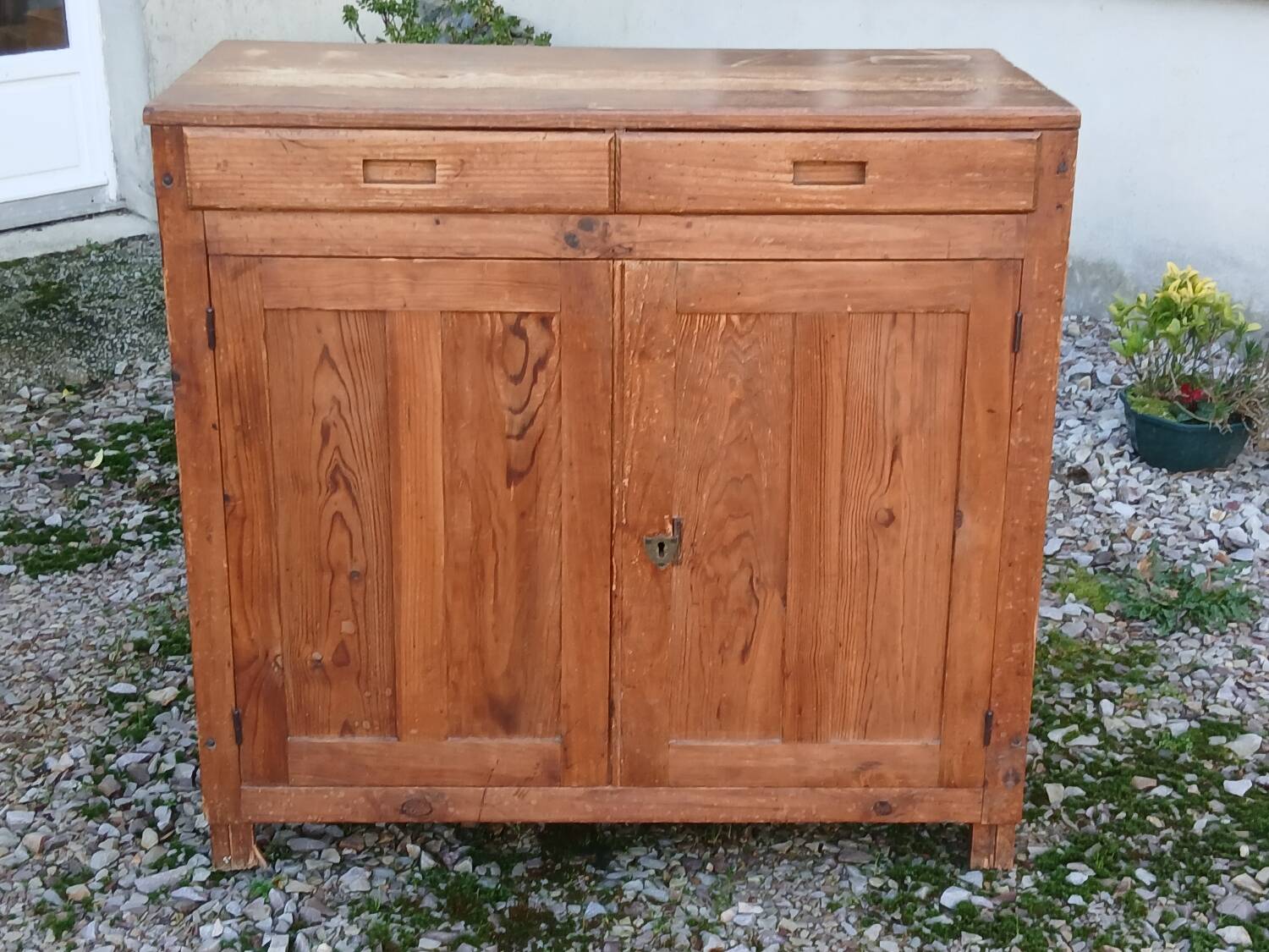 Vintage Parisian buffet in raw wood - 2 doors, 2 drawers